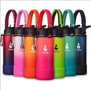 Insulated Water Bottle With Paracord Handle,Protective Silicone Boot and 2 Lids (Straw Lid & Spout)